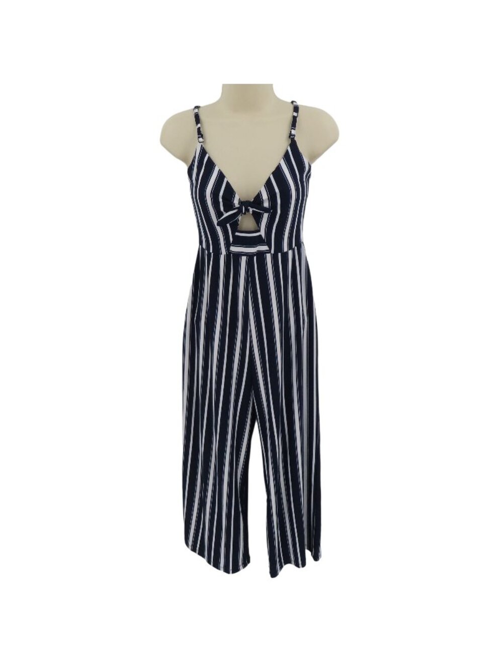 GUESS Women Small Jen Sada Jumpsuit Blue White Stripe Keyhole Sleeveless NEW